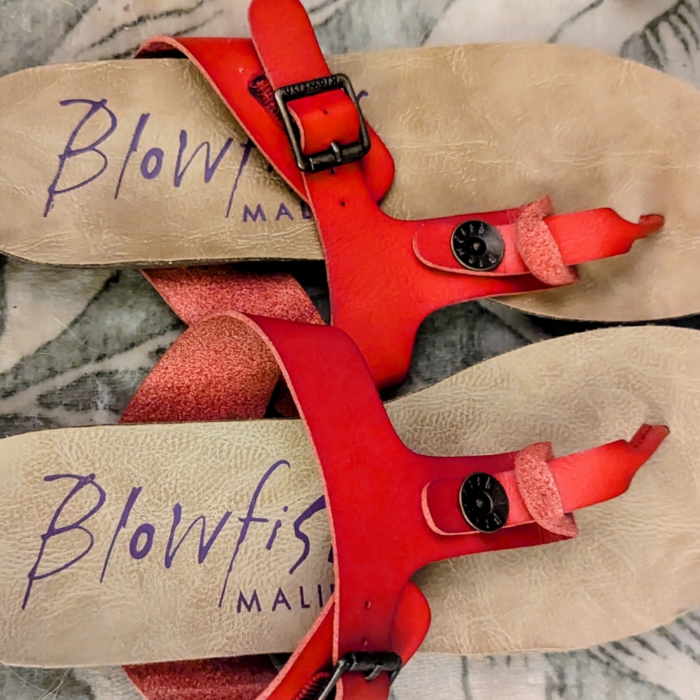 Blowfish Red Leather, Adjustable Buckle, Thong Slip-on Sandals for Women